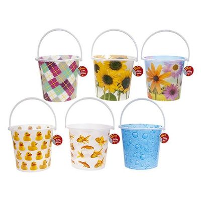 6  Assorted Designs  High Quality Printed  8l Plastic Household Bucket