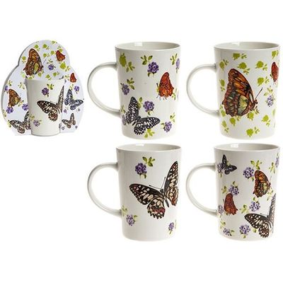 4 Assorted Butterfly Range Des Stone Ware Mug With Wraparound Sleeve  