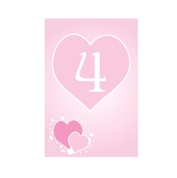 4 Pink Heart Table Numbers