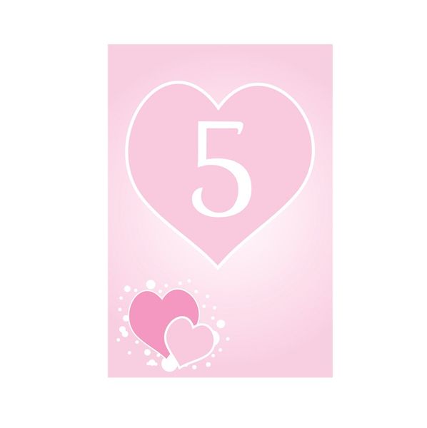 5 Pink Heart Table Numbers