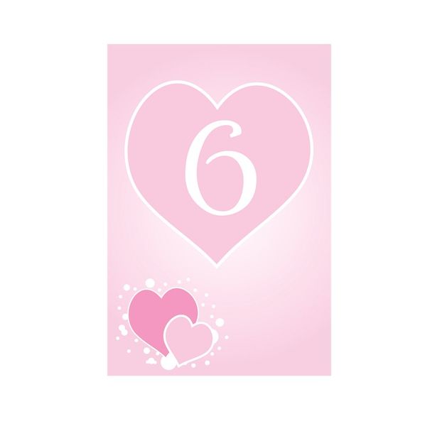6 Pink Heart Table Numbers