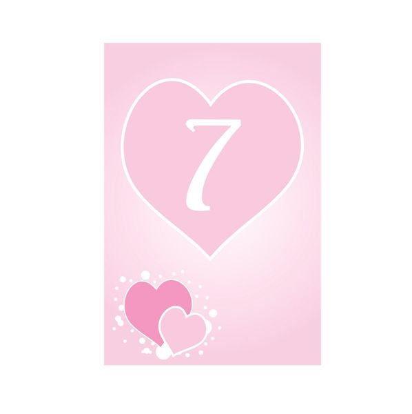 7 Pink Heart Table Numbers