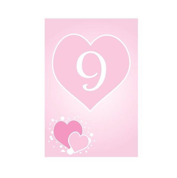 9 Pink Heart Table Numbers