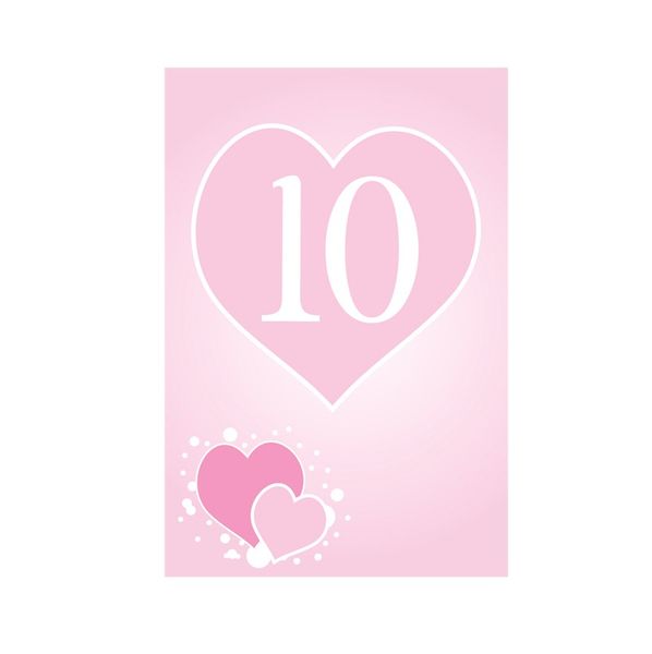 10 Pink Heart Table Numbers