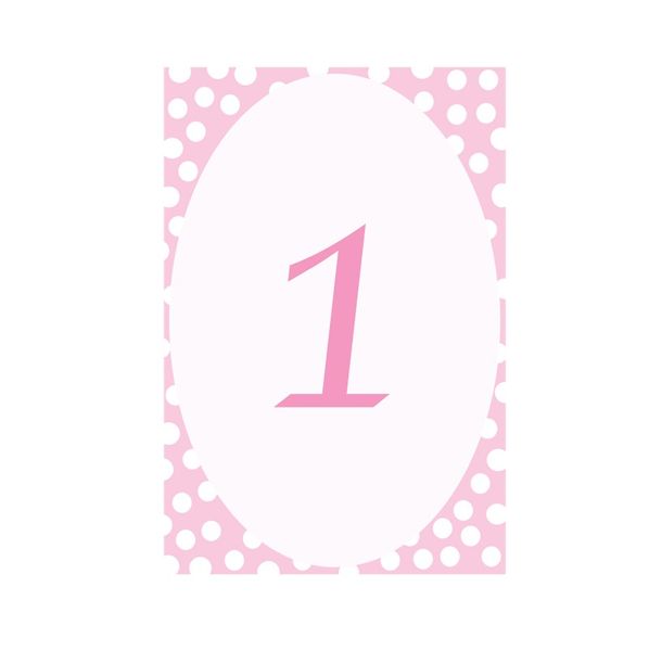 1 Pink Polka Dot Table Number