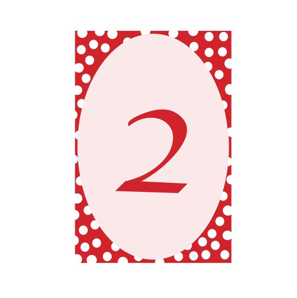 2 Red Polka Dot Table Number