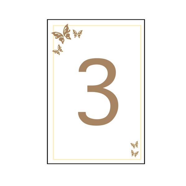 3  Gold and Cream Butterfly Table Number