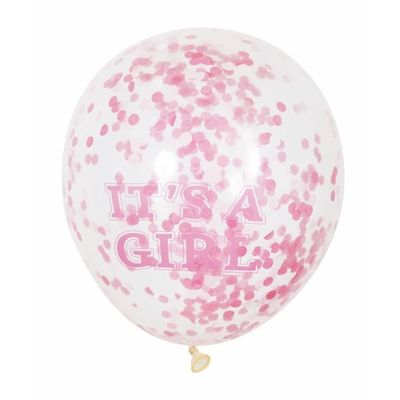 6 X 12 Inch Clear Girl Balloon With Pink Confetti