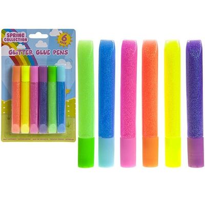 Pack Of 6 Pastel Glitter Glue Pens On Card