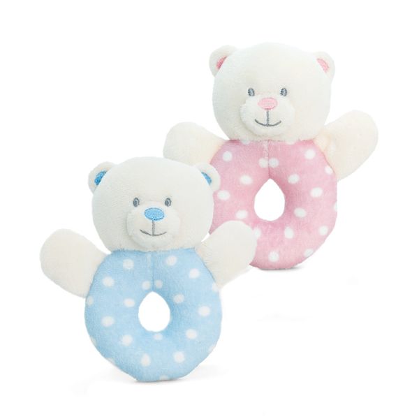 12cm Baby Bear Ring Rattle Pink or Blue