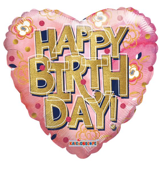 Pink Birthday Balloon with Gold Letters