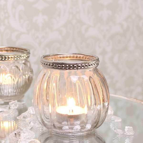 Tealight Holder with Metal Rim Decoration (8cm)