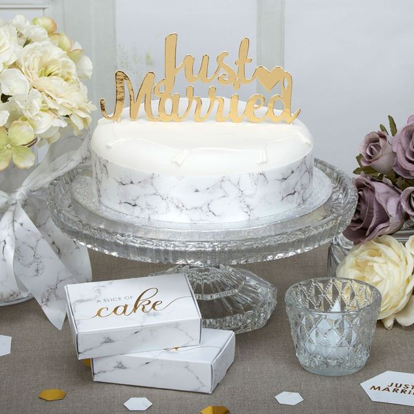 Scripted Just Married Gold Cake Topper