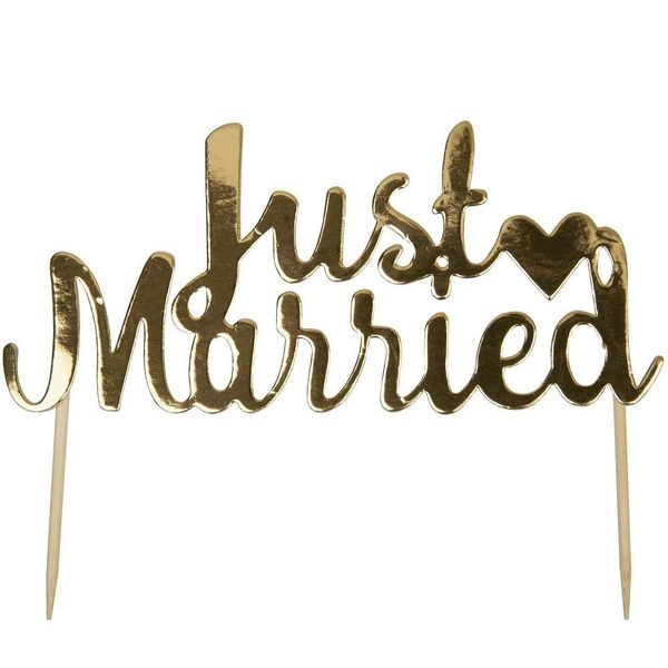 Scripted Just Married Gold Cake Topper