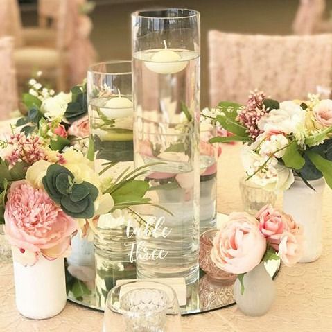 Cylinder Vase Mirror Plate Centrepieces By Gdc Weddings Events Easy Florist Supplies