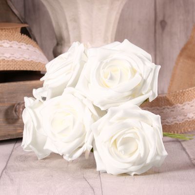 Bunch of 5 Bright White Foam Open Tea Rose