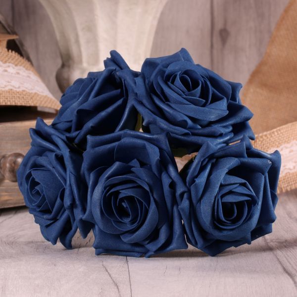 Foam Open Tea Rose x5 Navy Blue (12/120) | Easy Florist Supplies