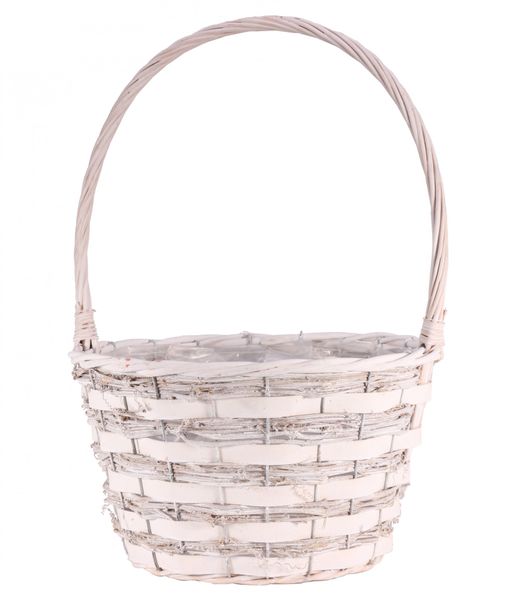 Pickwell White Round Basket With Handle 28cm