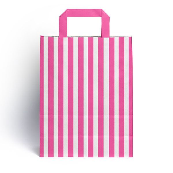 Hot Pink Candy Stripe Paper Carrier Bags (25 pk)