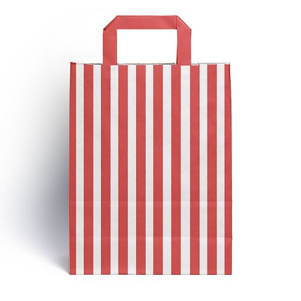 Red Candy Stripe Paper Carrier Bags (25 pk)