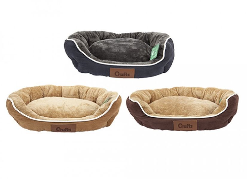 Crufts Med Faux Suede Round Bolster Pet Bed W/Hangtag 3Ass