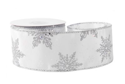 White with Silver Glitter Snowflakes Ribbon (63mm x 10yds)