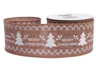 Natural with Cross Stitch White Merry Christmas Ribbon (63mm x 10yds)