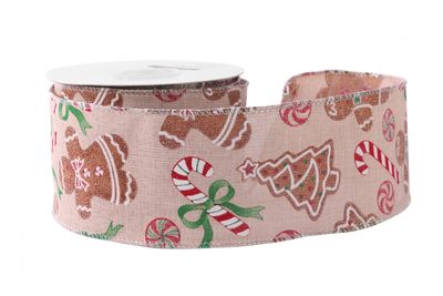 Natural with Trees & Candy Canes Ribbon (63mm x 10yds)