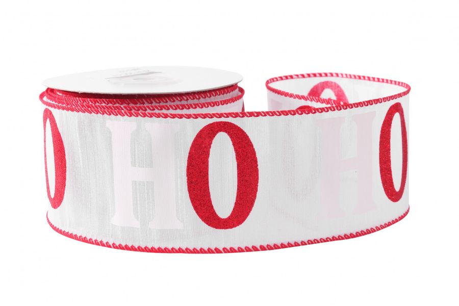 White with Red & White HO HO HO Ribbon (63mm x 10yds)