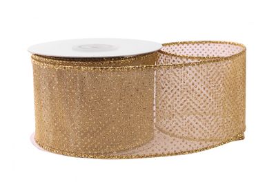 Gold Organza with Gold Glitter Dots Ribbon (63mm x 10yds)