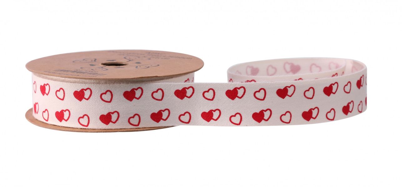 White with Red & White Hearts Ribbon (20mm x10yds)