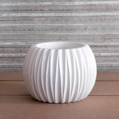 White Ribbed Ceramic Pot 14.6cm