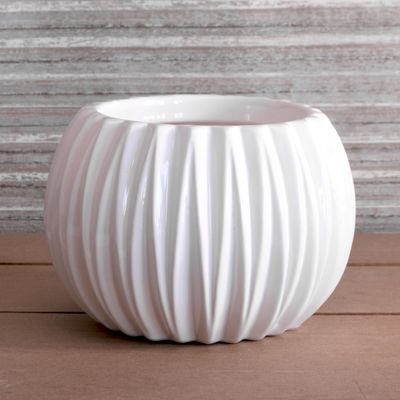 White Ribbed Ceramic Pot 18.3cm