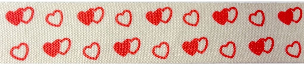 White with Red & White Hearts Ribbon (20mm x10yds)