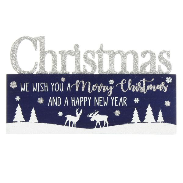 Christmas blue white and silver plaque