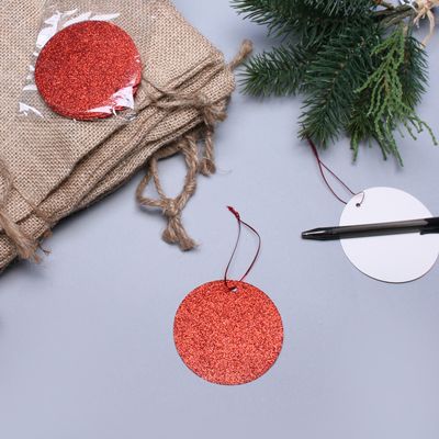 Red Circle Glitter Tags W/String (6 pk)