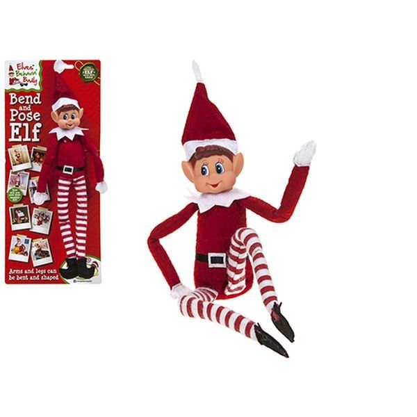 12 Inch 2 assorted Bendable Poseable  Christmas Elf Figure With Vinyl Head On Card