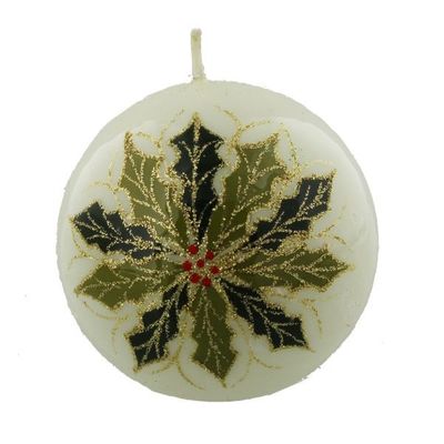   Bauble Candle White With Holly And Glitter Large  by Juliana