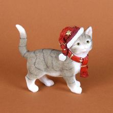 Hand Painted Resin Kitten Figurine With Christmas Hat  by Juliana