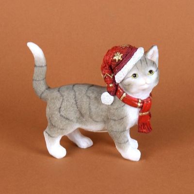 Hand Painted Resin Kitten Figurine With Christmas Hat  by Juliana