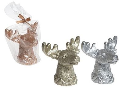 3 Assorted Large Deer Head Candle Decoration In Opp Bag With Ribbon