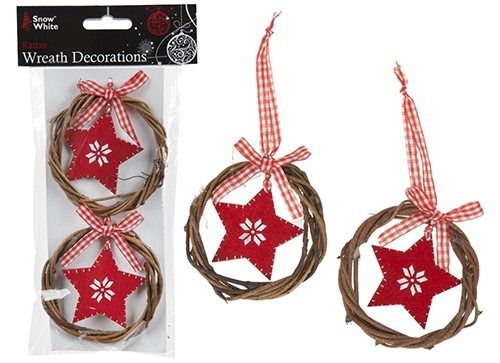 Set Of 2 8cm Rattan Wreath Decorations Opp Bag With Header