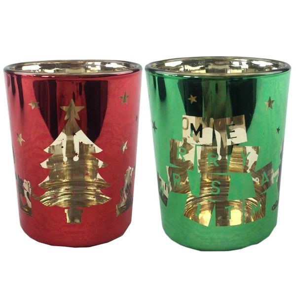 Christmas Elf Set Of 2 Glass Tea Light Or Votive Holders