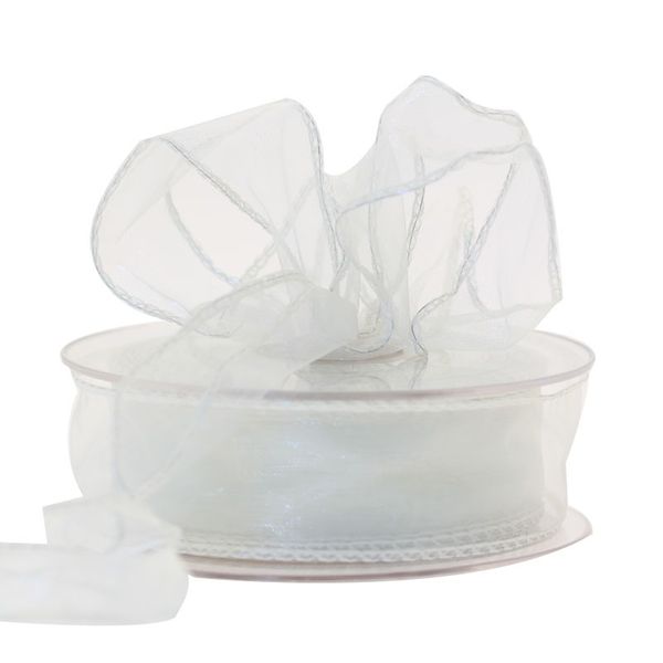 30mm White Wired Organza Ribbon