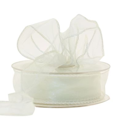 30mm x 20m White Wired Chiffon Ribbon