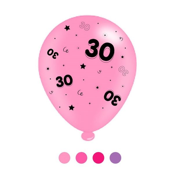 Age 30 Pink Mix  Latex Balloons x 6 pks of 8 balloons (1/48)