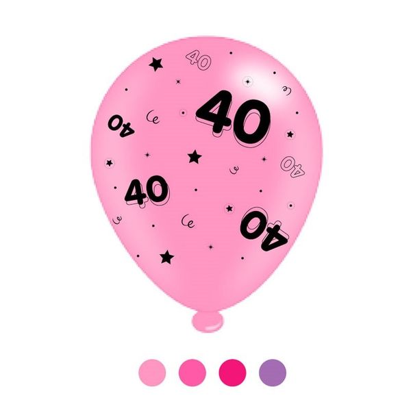 Age 40 Pink Mix  Latex Balloons x 6 pks of 8 balloons (1/48)