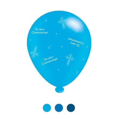 1st Communion Blue Mix Latex Balloons x 6 pks of 8 balloons (1/48)