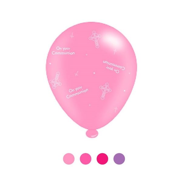 1st Communion Pink Mix Latex Balloons x 6 pks of 8 balloons (1/48)