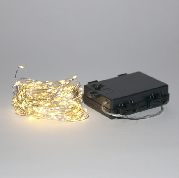 100 LED  lights x 5m Silver Wire, Warm White (12/144)